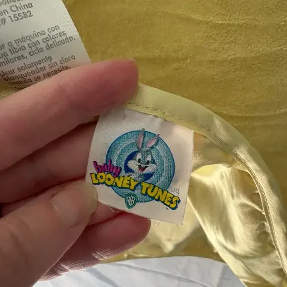 Baby Looney Tunes Vintage Satin Trim Embroidered Tweety Sylvester Blanket 28x38